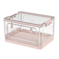 Ящик пластиковый складной прозрачный, дно розовое, 490х360х280 мм, с колесиками в Воронеже