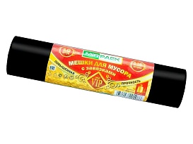 Мешки для мусора 120 л, с завязками, черные, в рулоне 10 шт., ПНД, 15 мкм, 800х750 мм, VIP, Z12010black в Воронеже