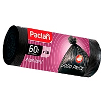 Мешки для мусора 60 л, черные, в рулоне 20 шт., ПНД, 7,4 мкм, 720х600 мм, PACLAN, 600820 в Воронеже