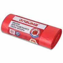 Мешки для мусора 60 л, красный, в рулоне 20 шт., ПНД, 10 мкм, 680х580 мм, LAIMA, 606702 в Воронеже