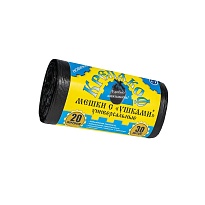 Мешки для мусора 20 л, с ушками, черные, в рулоне 30 шт., ПНД, 10 мкм, 550х440 мм, Крепакоф, 4607075710405 в Воронеже