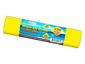 Мешки для мусора 120 л, с завязками, желтые, в рулоне 10 шт., ПНД, 15 мкм, 800х750 мм, VIP, Z12010yel в Воронеже