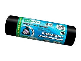 Мешки для мусора 220 л, черные, в рулоне 10 шт., ПВД, 45 мкм, 1250х930 мм, PREMIUM+, 2201068 в Воронеже