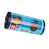 Мешки для мусора 30 л, с ушками, черные, в рулоне 30 шт., ПНД, 9 мкм, 600х500 мм, Крепак, 4607075710450 в Воронеже
