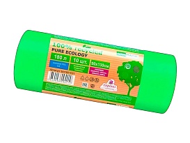 Мешки для мусора 180 л, ароматизированные, биоразлагаемые, зеленые, в рулоне 10 шт., ПВД, 40 мкм, 1300х930 мм, PURE ECOLOGY, bio1801081 в Воронеже