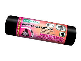 Мешки для мусора 160 л, ароматизированные, черные, в рулоне 10 шт., ПВД, 35 мкм, 1100х930 мм, PREMIUM+, 16010530 в Воронеже